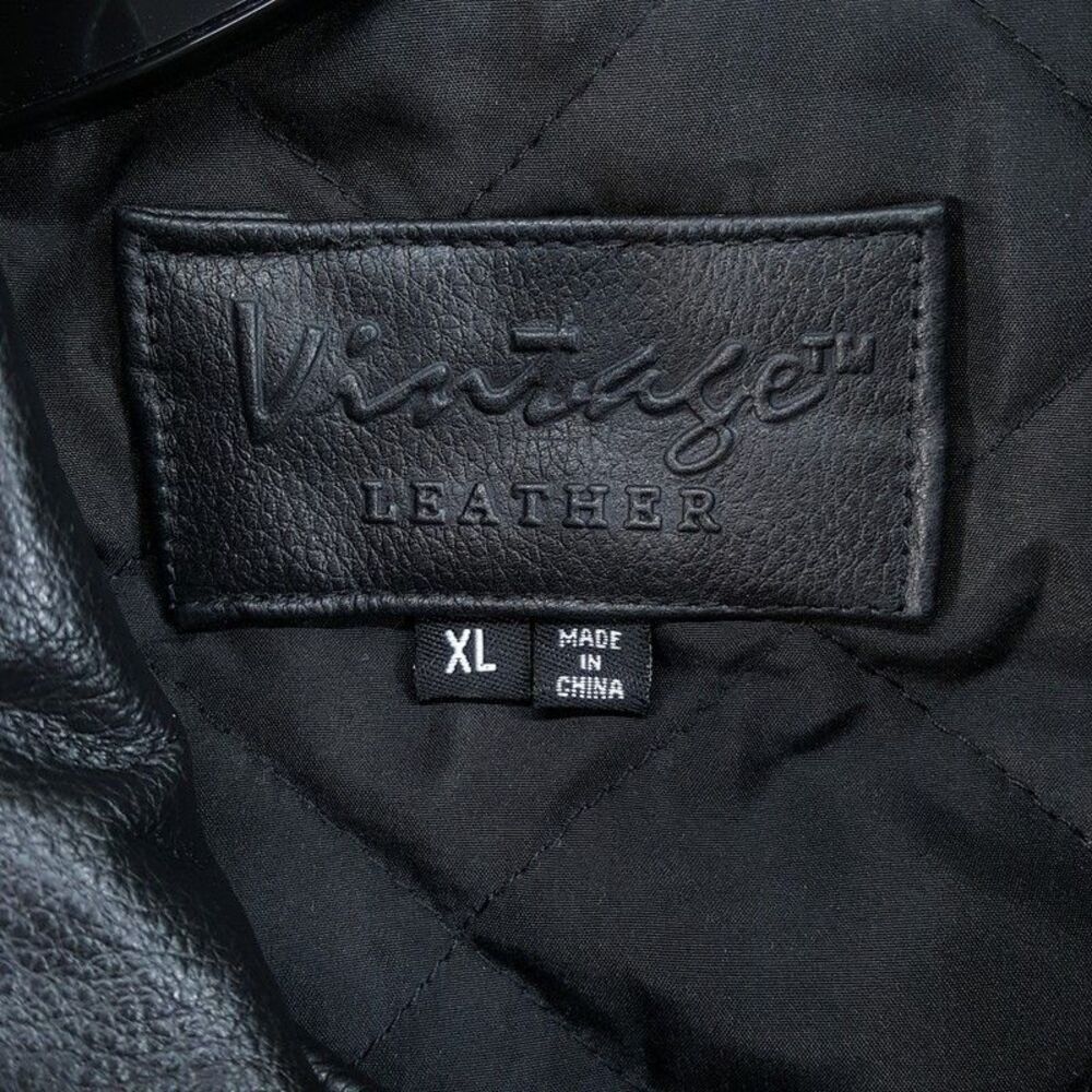 VINTAGE LEATHER Bomber Jacket Men XL Black Genuine Quilted Lined Zip Coat Macys - Picture 2 of 8